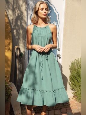 VOY Braid Waist Tie Gauze Midi Dress – Boutique